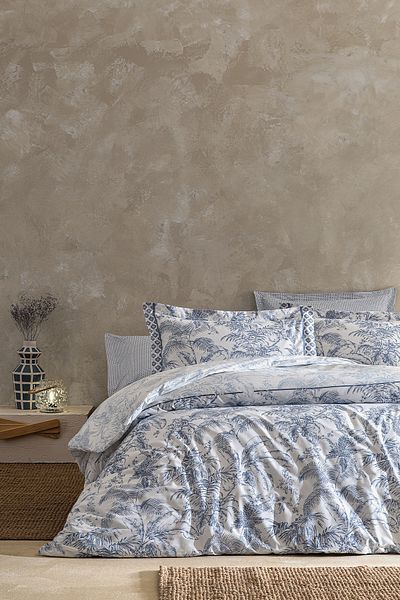 Puffy Vena King Size Duvet Cover Set - Blue