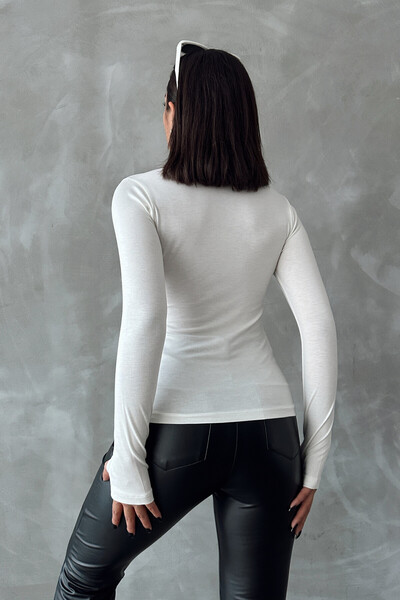 oshebu Body alb pentru femei – cu detaliu pe degete – cu mâneci lungi |   Țesătură flexibilă și moale