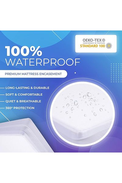 erorex Premium Mattress Encasement Zippered Waterproof Bed Cover 6 Sided Protection Hypoallergenic Terry