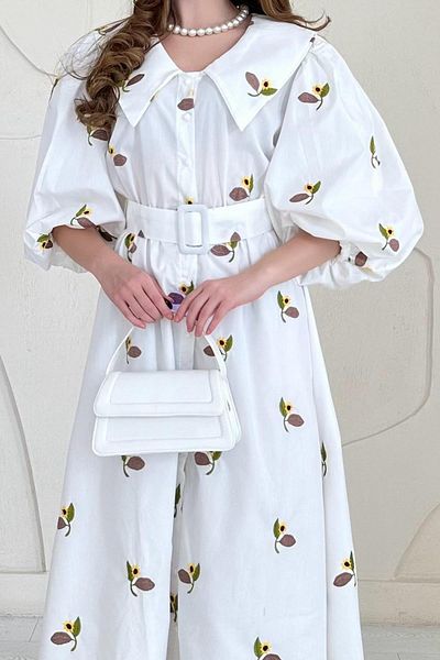 Elbee Fashion Woman Φόρεμα με λουλουδάτο μοτίβο με ζώνη