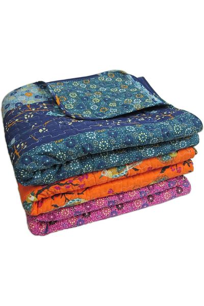 erorex Royal Empire Reversible Cotton Throw Blanket 50 Inch W X 60 Inch L Peacock Colorful Boho Patterns