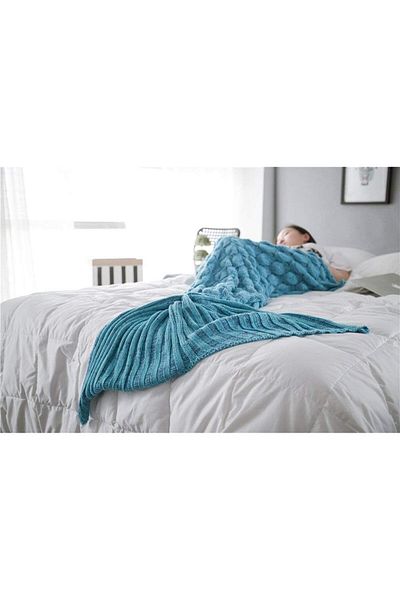 erorex Cartoon Mermaid Tail Blanket Sleeping Blanket For Women Blue