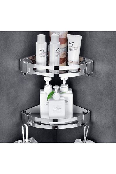 erorex Bathroom Corner Shelf Shower Caddy 2 Pack No Drill 304 Stainless Steel With Two Hooks Chrome