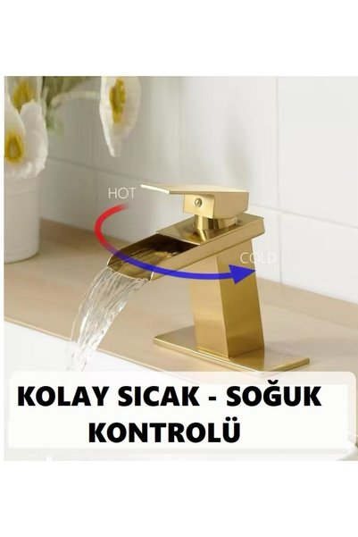 RENA DESIGN Washbowl Matt Gold Waterfall Square Body Slanted Basin Bathroom Fixture Double Entry Luxury Ergonomic