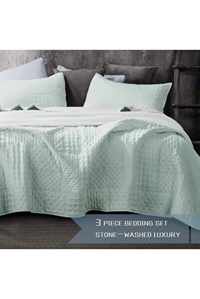 erorex Quilted Coverlet 3 Pc Mini Bedding Set All Season Lightweight Ultra Soft Stone Washed Blanket Heat