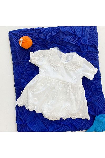 nannie White Edith Dress for Girls - 3-6 months