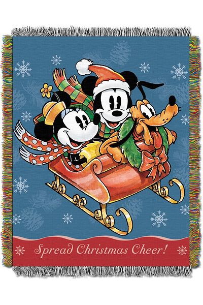 erorex Mickey Mouse Sleigh Ride Inch Woven Tapestry Throw Blanket 48 Inch X 60 Inch Multi Color