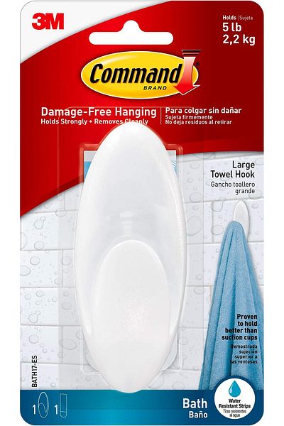 erorex Bath Large Towel Hook Clear 1 Hook 5 Lb. Capacity Organize Damage Free