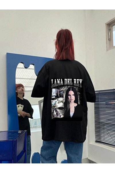 Minga London Tricou oversize cu imprimeu negru Lana Del Rey Silhouette față/s...