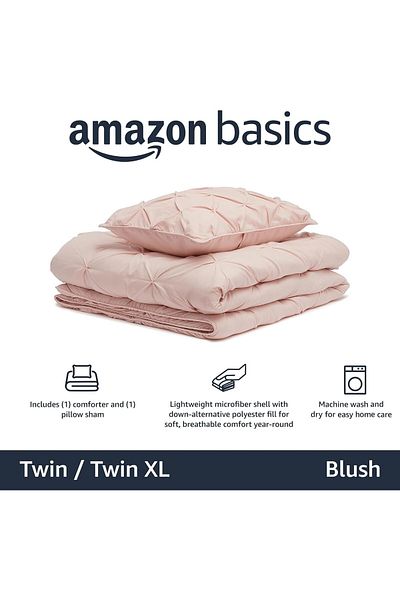 erorex Pinch Pleat Down Alternative Comforter Bedding Set Twin Twin Xl Blush