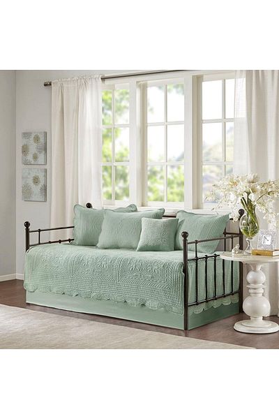 erorex Daybed Cover Set Trendy Damask Quilting With Scalloped Edges All Season Luxury Bedding With