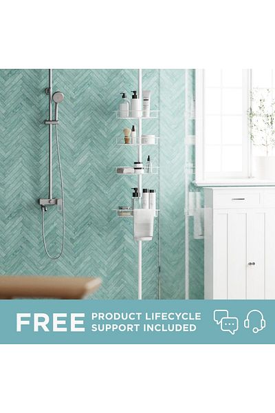 erorex Tension Pole Shower Caddy 4 Basket Shelves With Built In Towel Bars Adjustable 60 To 97 Inch White