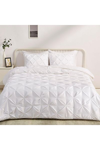 erorex All Season Down Alternative Comforter 3 Piece Bedding Set King Bright White Pinch Pleat With Piped