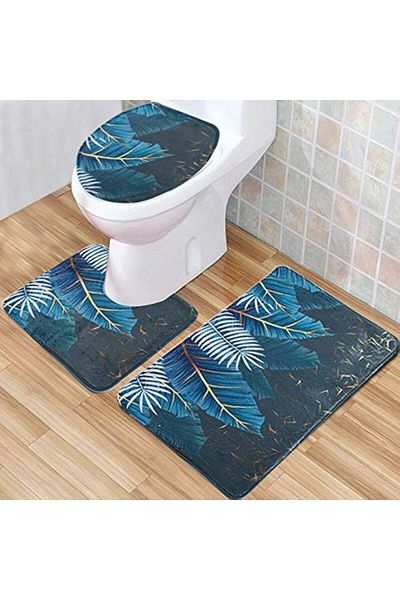 erorex 3 Set Bathroom Anti Slip Pedestal Rug + Lid Toilet Cover + Bath Mat