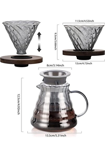 erorex V60 Pour Over Coffee Maker Dripper Set, 600Ml Glass Coffee Server Pot Size 02, V60 Glass Coffee