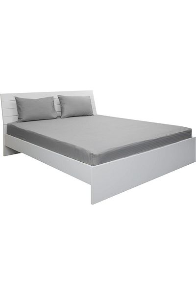erorex Double Fitted Sheet 1Pc 100 Percent Cotton 250Tc Sateen 1Cm Stripe Size: 150X200+30Cm Silver