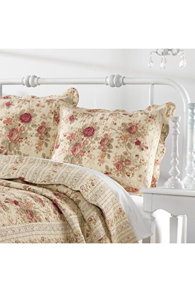 erorex Antique Rose 100 Percent Cotton Quilted Pillow Sham Standard 20X26 Inch Ecru