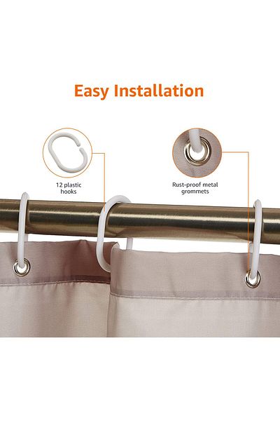 erorex Fabric Shower Curtain With Grommets And Hooks 182.8 X 182.8 Cm Large Light Brown Beige