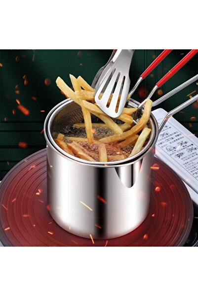erorex Deep Fryer Pot, 304 Stainless Steel Multifunctional Frying Pot Strainer Basket Silicone Handle,