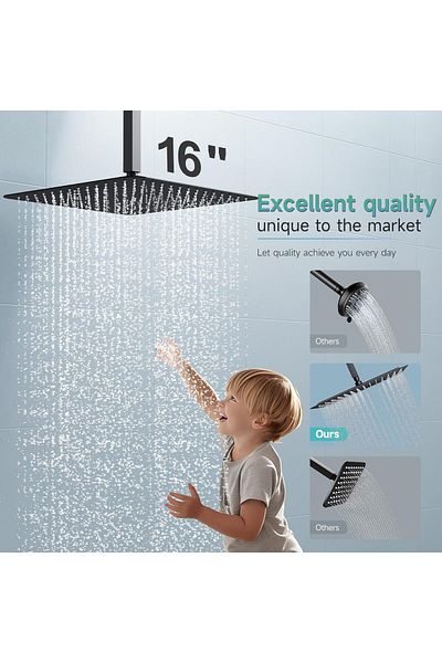erorex Luxury 16 Inch Extra Large Square Stainless Steel Shower Head High Pressure Rainfall Showerhead