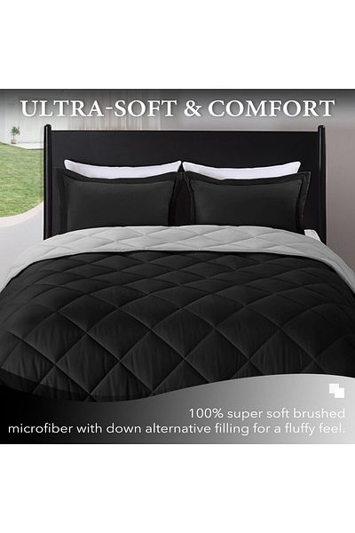 erorex Queen Comforter Set Black And Gray Comforter Set Queen Soft Bedding Sets For All Seasons 3 Pieces 1