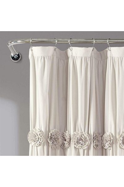erorex Neutral Darla Shower Curtain Ruched Floral Vintage Chic Farmhouse Style Design 72 X 72