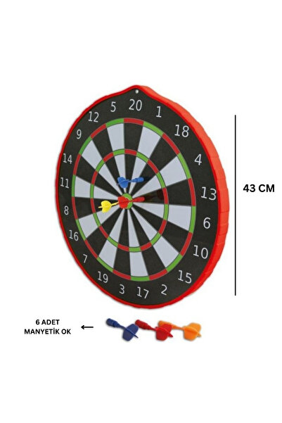 ELDİPA Manyetik Dart Board Hedef Tahtası 6 Mıknatıs Oklu Askılı Büyük Boy Dart Oyunu Seti 43cm Hedef Oyunu
