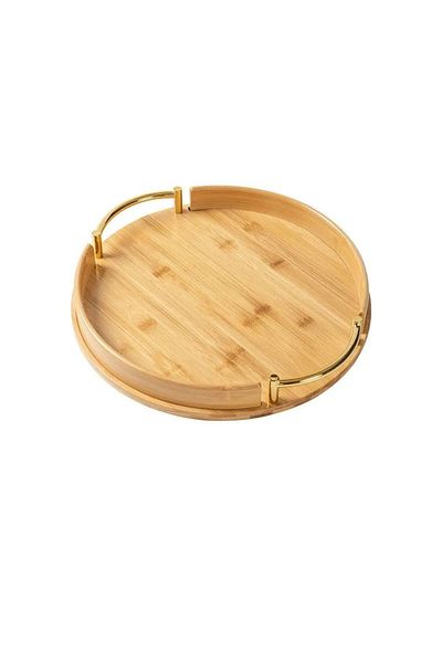 Senin Dükkanın Bamboo Oval Gold Handle Luxury Serving Tray - Presentation Tray 35 cm 1 Piece