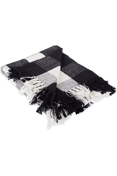 erorex Buffalo Check Collection Rustic Farmhouse Throw Blanket With Tassles 50X60 Black White