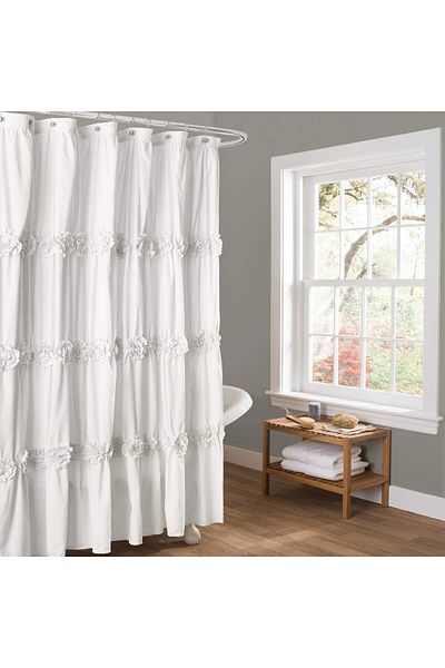 erorex Ruched Floral Bathroom Shower Curtain Polyester White 72” X 72”