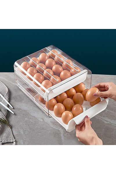 erorex 32 Grid Egg Container For Refrigerator Double Layer Egg Holder Egg Tray Stackable Clear Egg