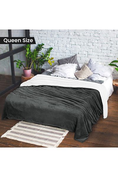 erorex Sherpa Bed Blanket Queen Size Gray 480Gsm Plush Blanket Fleece Reversible Blanket For Bed And Couch