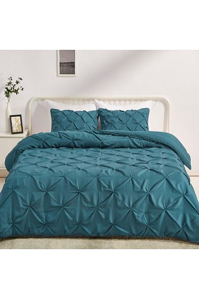 erorex Pinch Pleat Down Alternative Comforter Bedding Set Full Queen Dark Teal