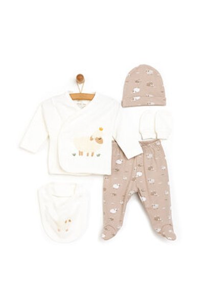 Little Life Unisex Zıbın Body %100 Pamuk Çıtçıtlı V Yaka Uzun Kol Açık Kahverengi