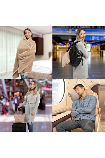 erorex Premium Soft Travel Blanket Pillow Airplane Blanket Packed In Soft Bag Pillowcase With Hand Luggage