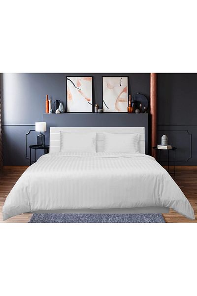 erorex Double Duvet Cover 3Pc Set 100 Percent Cotton 250Tc Sateen 1 Inch Stripe Size: 225X245Cm + 2Pc