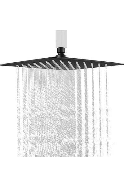 erorex Square Rain Shower Head Matte Black High Pressure Rainfall Stainless Steel Bathroom Showerhead
