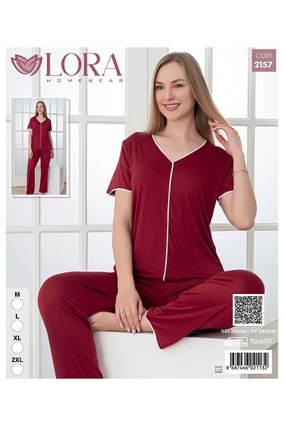 Lora Burgundy Short Sleeve Pajama Set