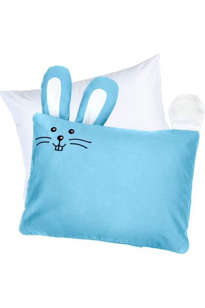 erorex Toddler Pillow With Pillowcase Blue Bunny Design 33X46Cm Durable Hypoallergenic And Machine