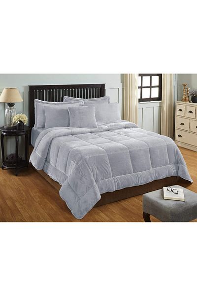 erorex Ultra Soft Plush Sherpa Flannel Winter Comforter Set King Size Blue 7 Pcs
