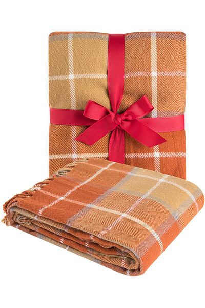 erorex Orange Plaid Blanket Throw Acrylic Soft Reversible Dyed Fringed Bed Blanket Gift For Decorations 50