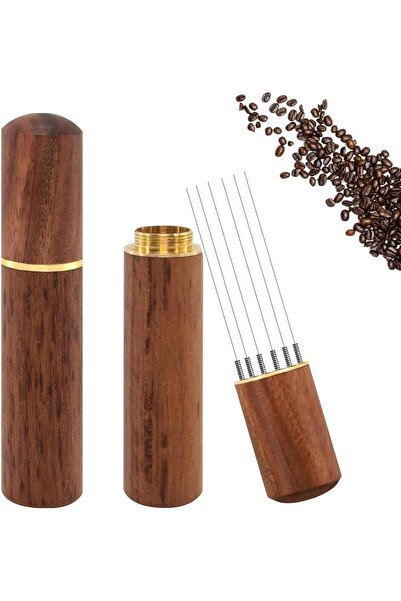 erorex أداة تحريك قهوة الإسبريسو، 5 إبر، 0.4 مم، أدوات توزيع الإسبريسو، مقبض وحامل من الخشب الطبيعي