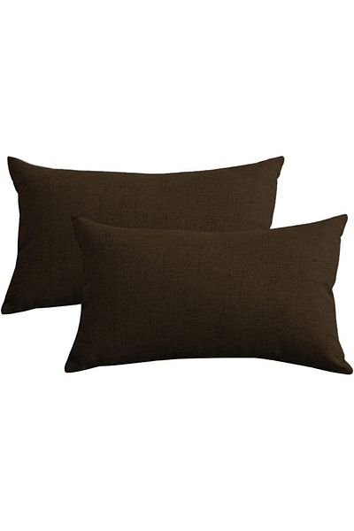 erorex 2 Pieces Linen Decorative Cushion Set Solid Design 50X30 Cm Dark Brown