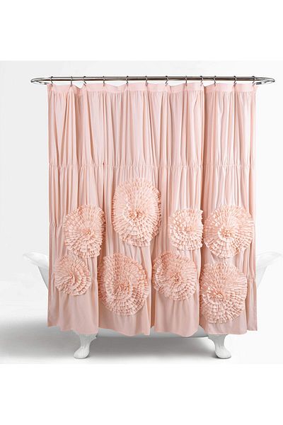 erorex Serena Ruffle Shower Curtain 72 Inch W X 72 Inch L Blush Beautiful Ruched Flower Design Luxury