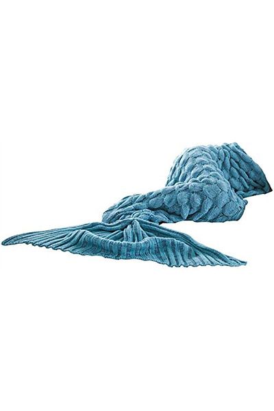 erorex Cartoon Mermaid Tail Blanket Sleeping Blanket For Women Blue