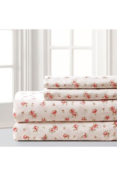erorex Soft Microfiber Rose Printed Sheets Luxurious Microfiber Bed Sheets Includes Flat Sheet Fitted