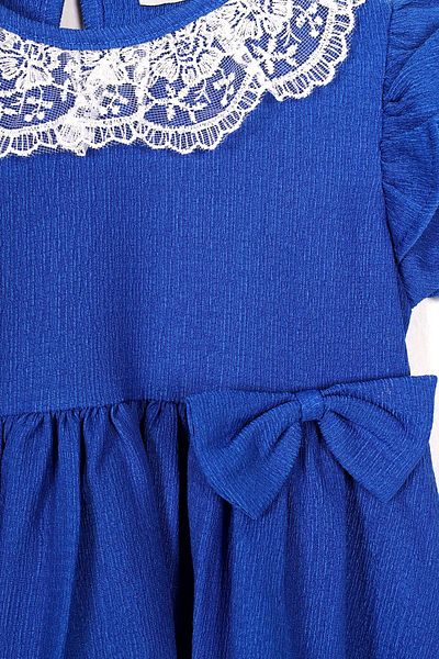zepkids Square Collar Ruffle Sleeve Crew Neck Ribbon Detailed Lace Collar Saxe Color Girl's Dress