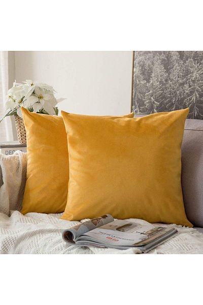 erorex Velvet Decorative Solid Filled Cushion 45X45Cm Am. Dc8025102570363 Kun Orange Yellow