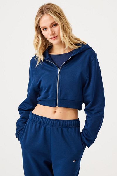Jerf Navy Blue Aura Zippered Crop Hoodie