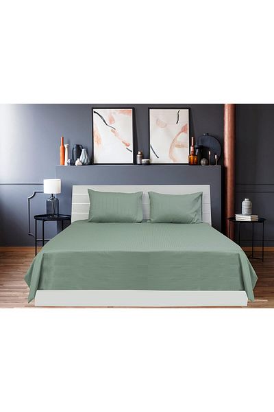 erorex 3Pc Double Bed Sheet Set 250Tc 100 Percent Cotton Dobby Box Sateen Size: 220 X 240 Cm Sage Green